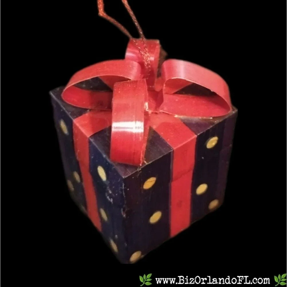 VINTAGE: Paper Mache Present Holiday Ornament / Decor